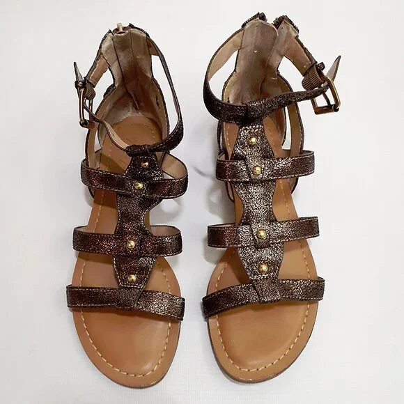 MARC FISHER Gladiator Sandals in Metallic Bronze Glitter with Gold Hardware - Picture 6 of 12